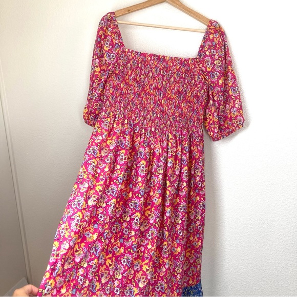 House Of Harlow 1960 Floral Maxi Dress Large Puff Sleeves Cotton Poplin Pink - Picture 7 of 16